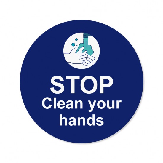 Covid-19 Floor Sticker Stop clean your hands Dark Blue 26cm 3pcs